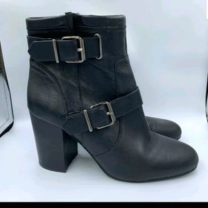 Vince Camuto Black Real Leather Buckle Boots 10